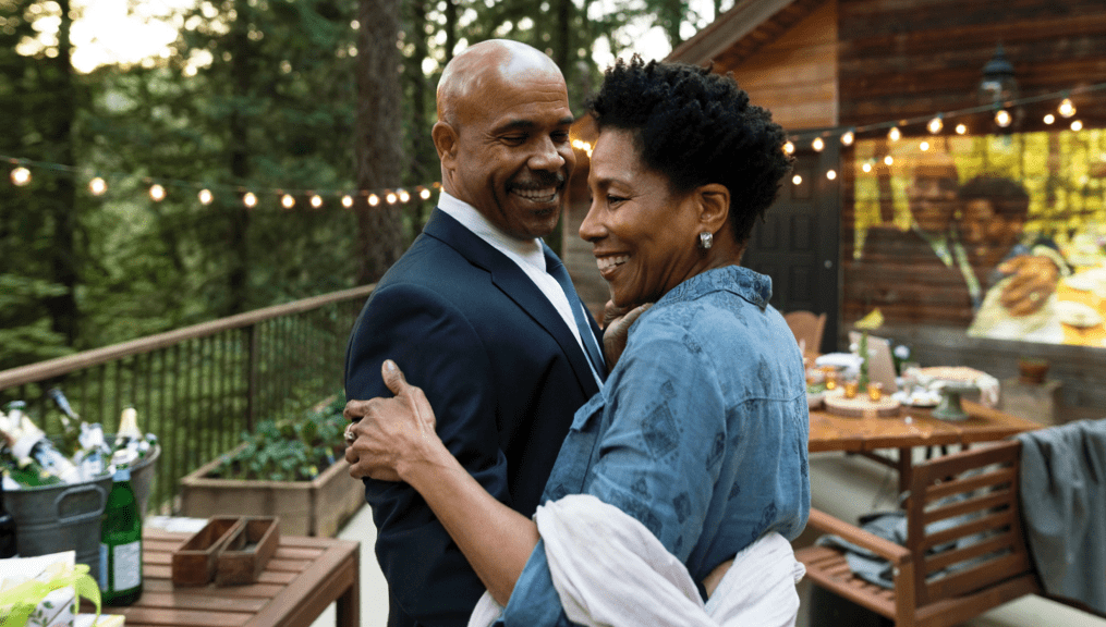 Couple dancing on patio