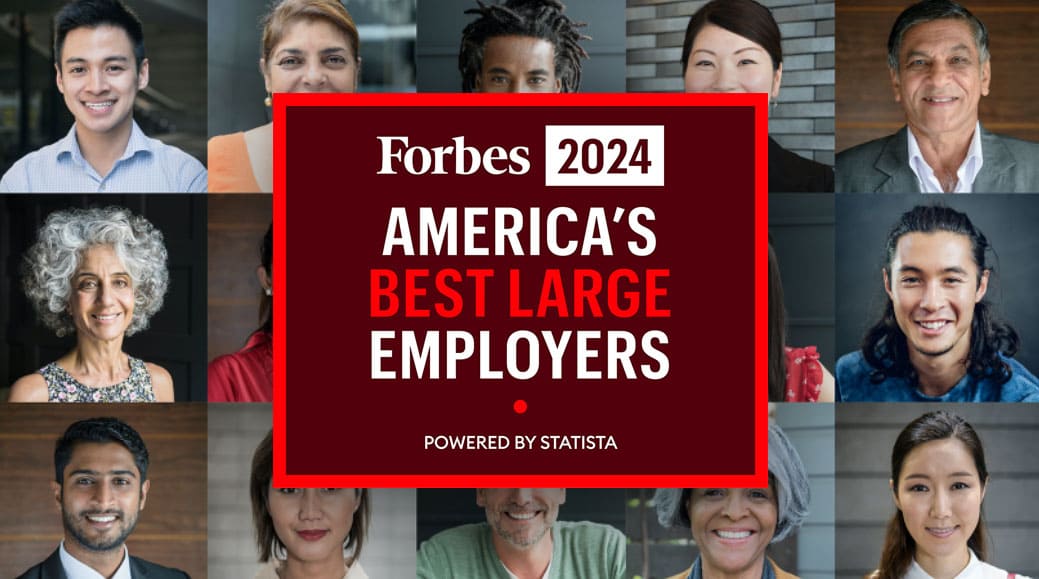 Collage of faces with 'Forbes 2024, America's Best Large Employers, Powered by Statista' written on top