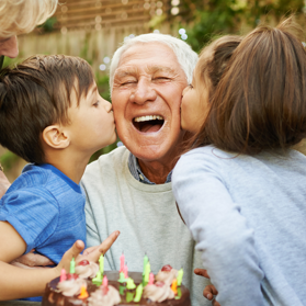 A senior couple looking at their tablet.
